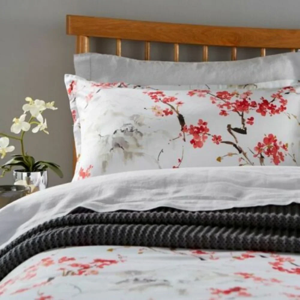 Christy Haruki Floral One King Sham 200 TC - Coral on White